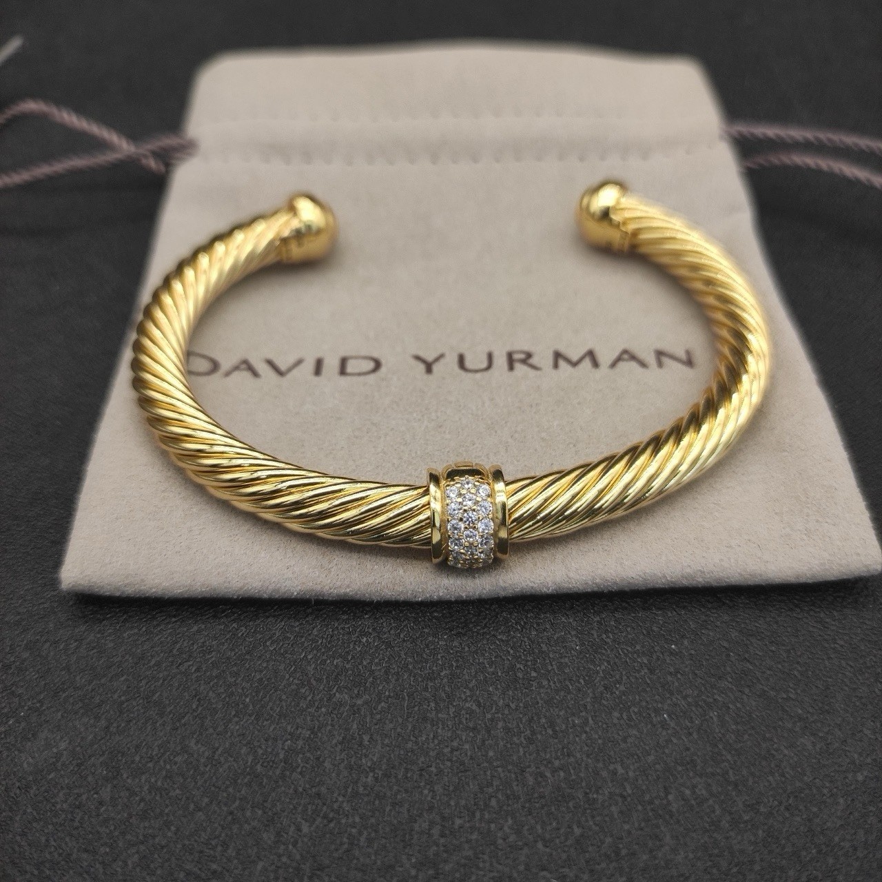 David Yurman 18K Yellow Gold Cable Cuff Bracelet w/ Round Diamond Pavé gallery