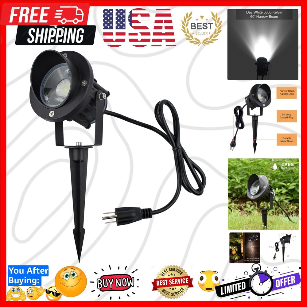 Flag Light Plug in Spotlight, 9W LED Outdoor Landscape Spotlight 120V 5000K D...
