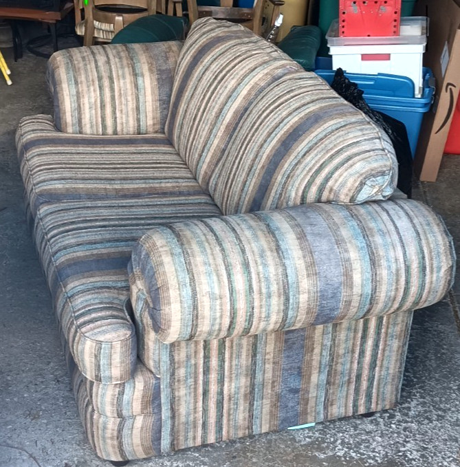 Retro 90's La-Z-Boy Couch - Gray And Blue Striped In Excellent Condition gallery