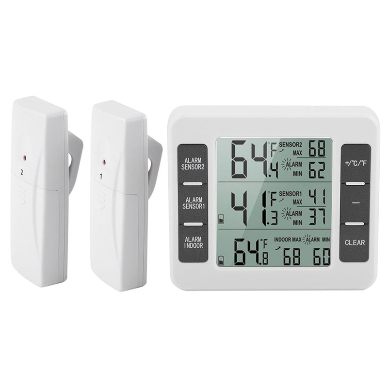 Wireless Digital Refrigerator Freezer Thermometer Temp Alarm 2 Sensor In/Outdoor gallery