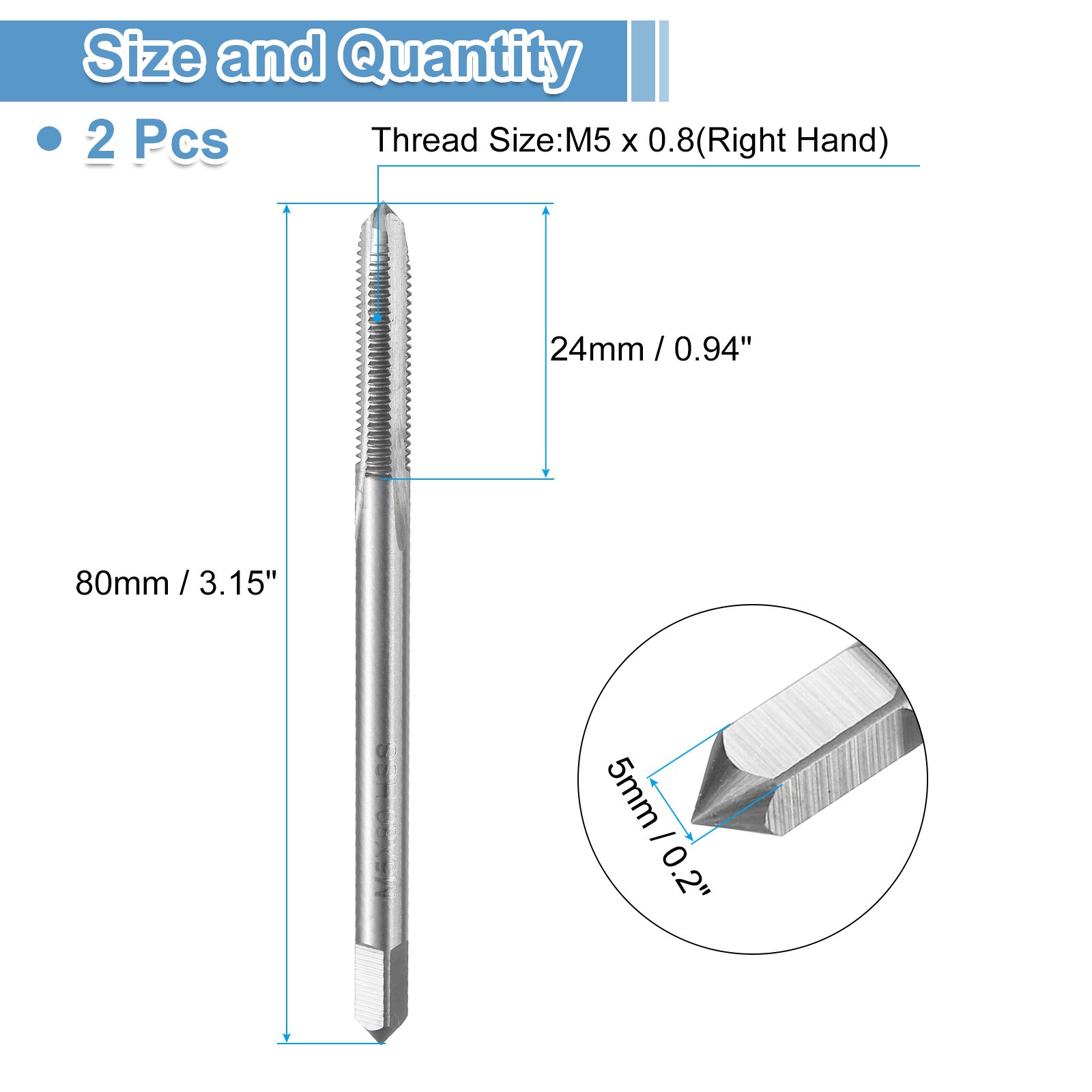 2pcs M5x0.8 80mm Extra Taps for Metric Screw Taps gallery