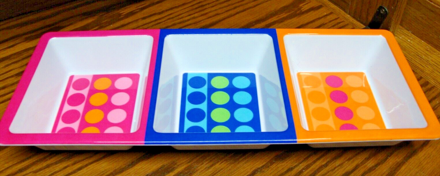 Heavy Melamine 14"x6" PINK BLUE ORANGE Rectangular 3-Section Serving Tray AA15 gallery