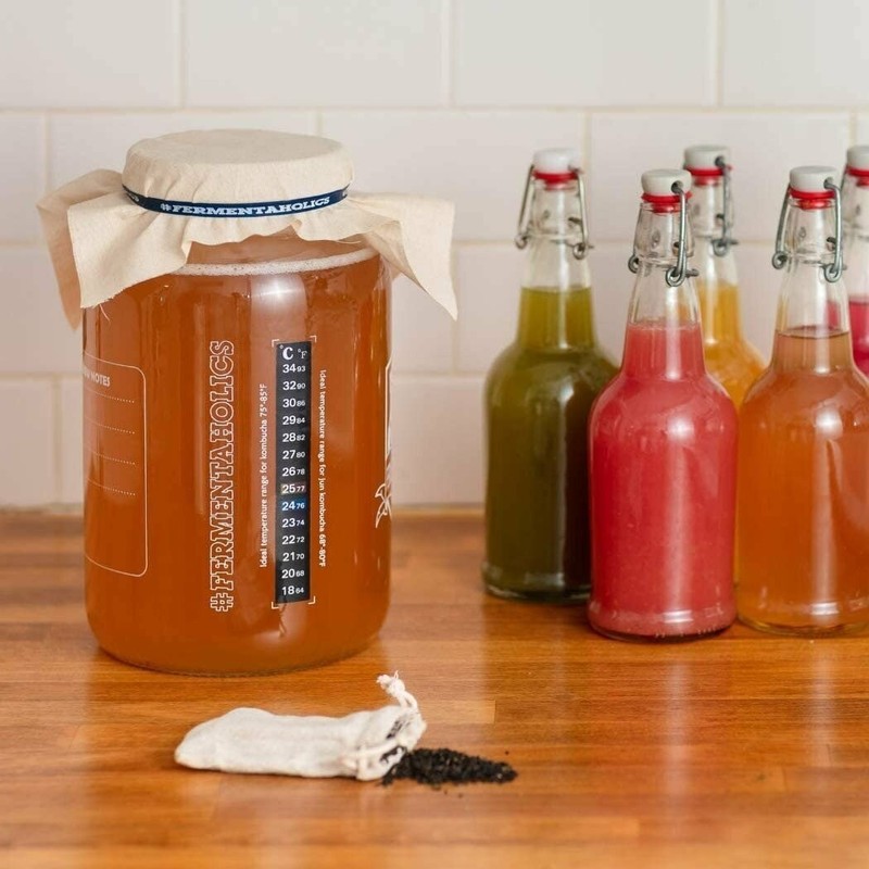 Printed Kombucha Jar Kit - Includes Jar, Muslin Cover, Rubber Band, Marker gallery