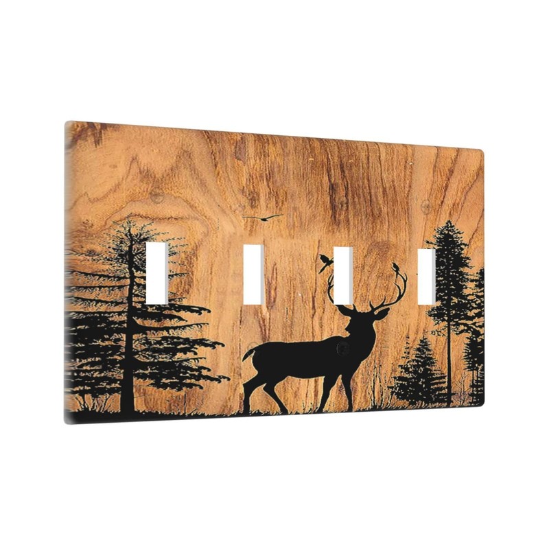 Gnauhuott Light Switch Covers Rustic Farmhouse Orange Brown Pine Tree Deer Wood gallery