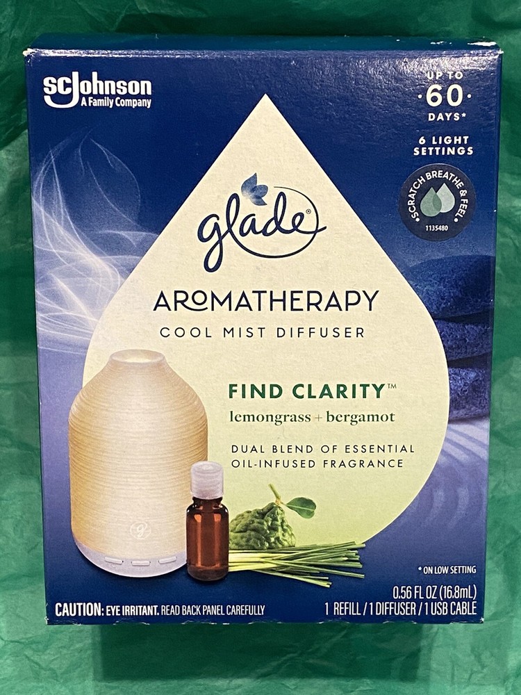 Glade Aromatherapy Cool Mist Essential Oil Diffuser Kit w/Refill FIND CLARITY