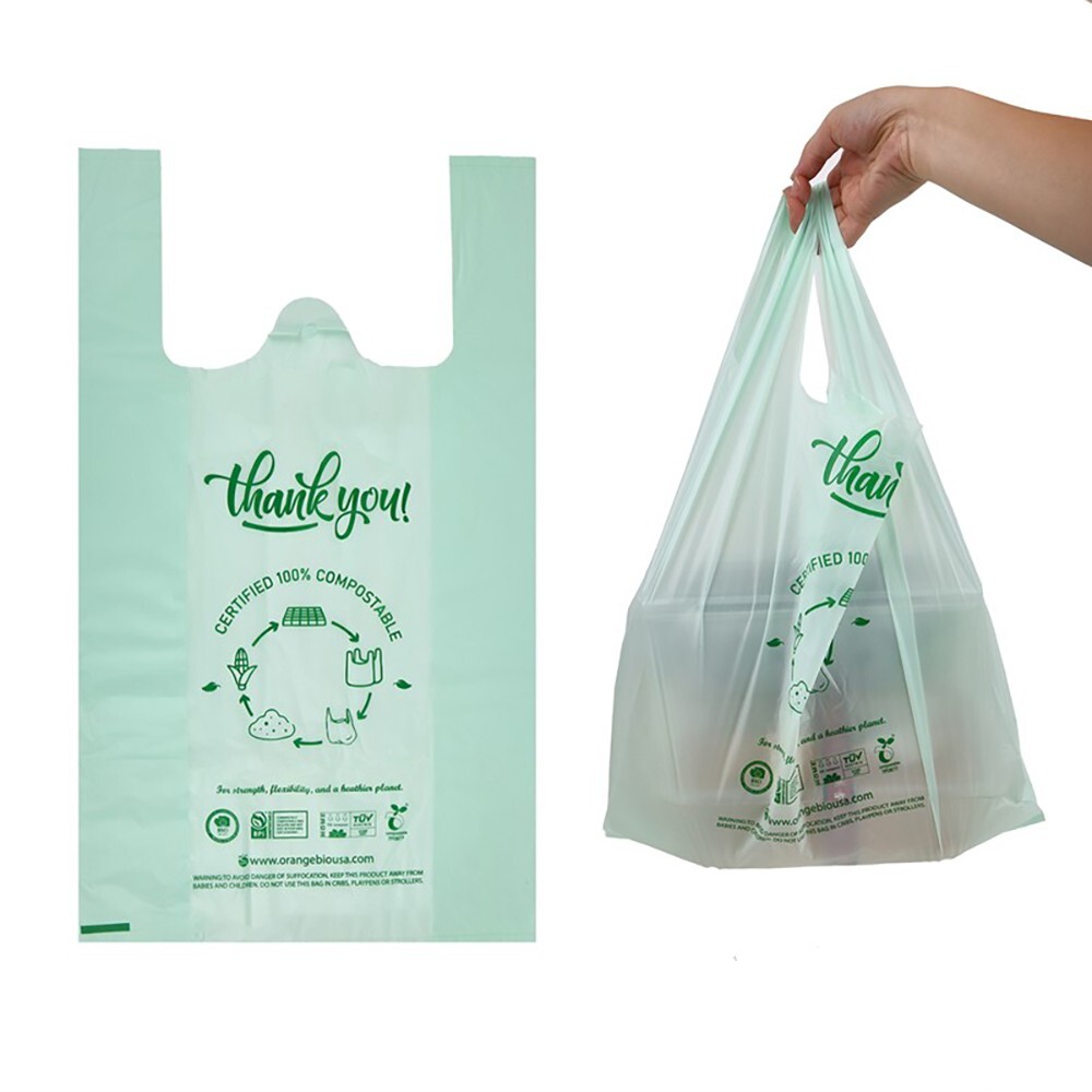 OrangeBio 100% Compostable Compostable Shopping Bags, 200 Count gallery