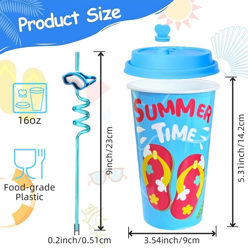 24 Sets Pool Beach Birthday Party Decorations Cups with Summer Silly Straws Bulk gallery