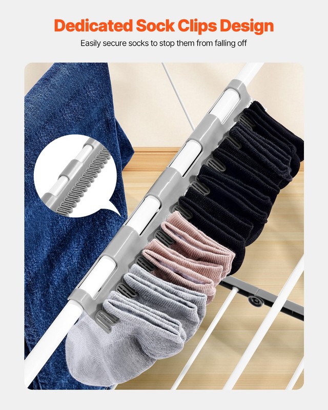VEVOR 2-Tier Foldable Clothes Drying Rack with Sock Clips & 31 Drying Rods White gallery