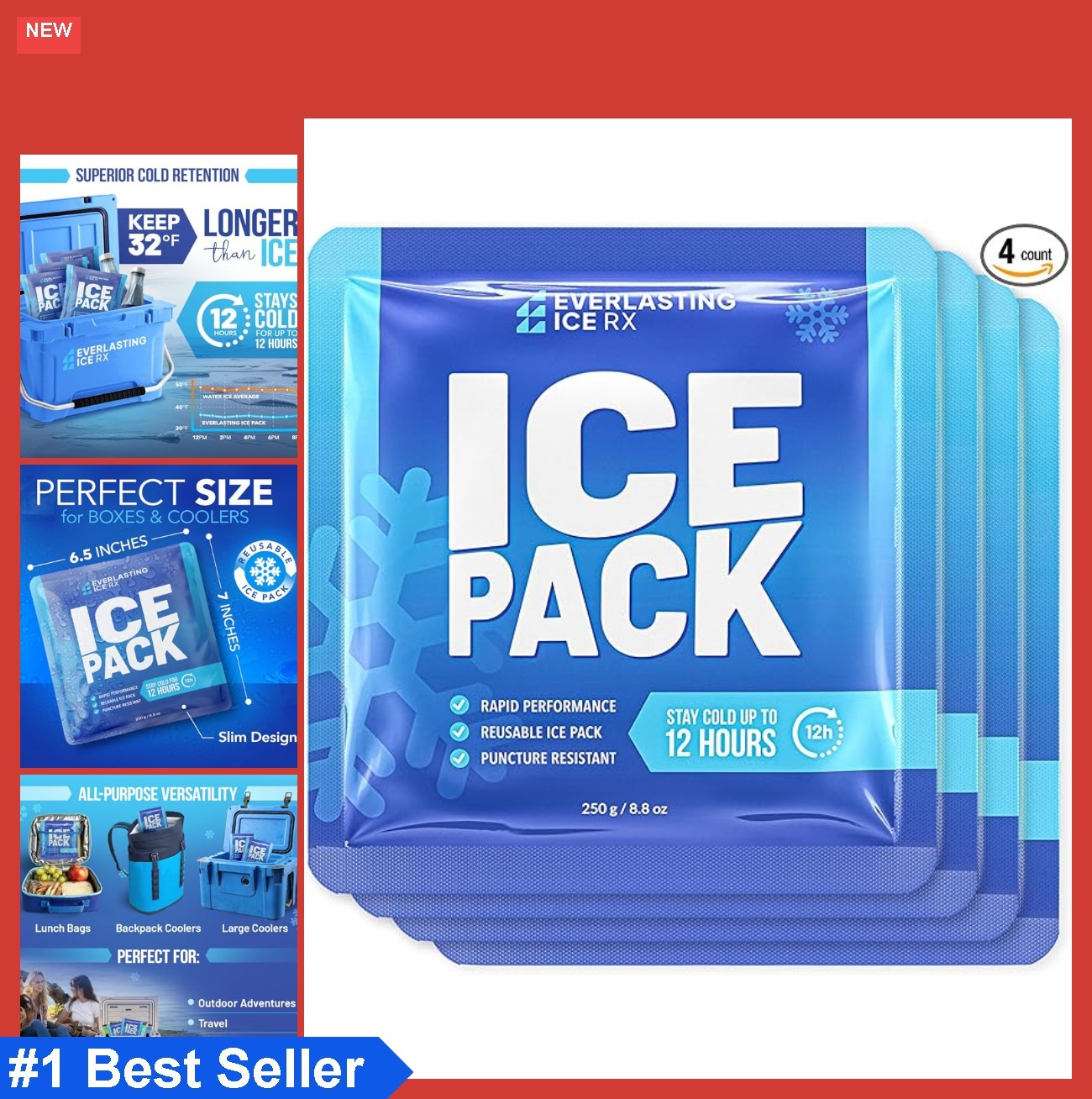 Reusable Ice Packs for Coolers Lunch Box 4 Pack Cold Up to 12 Hours Camping gallery