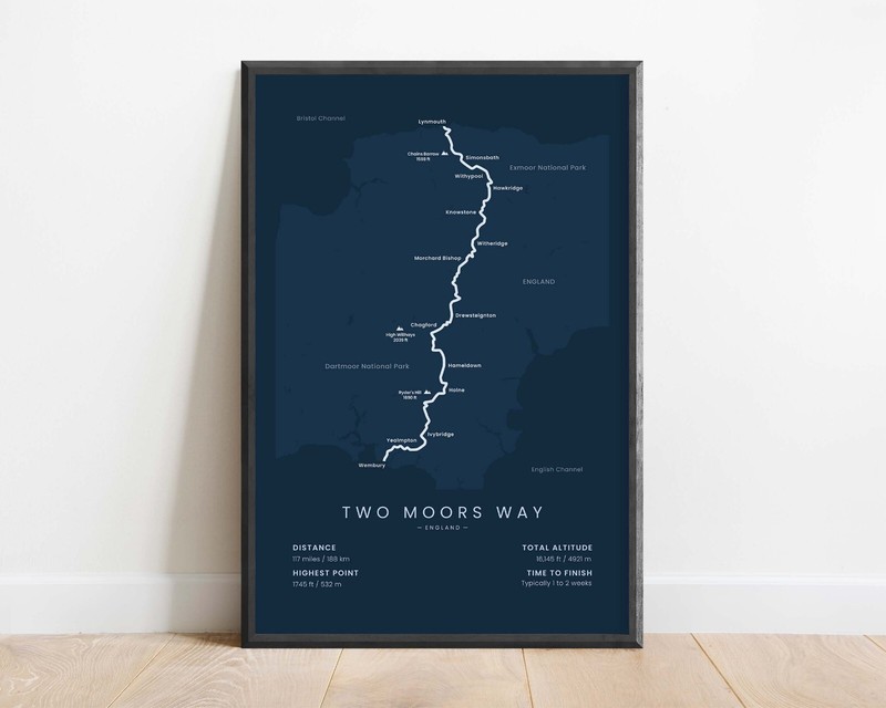 Two Moors Way Map Print | Devon Coast to Coast Trail Poster | England Hiking Map gallery