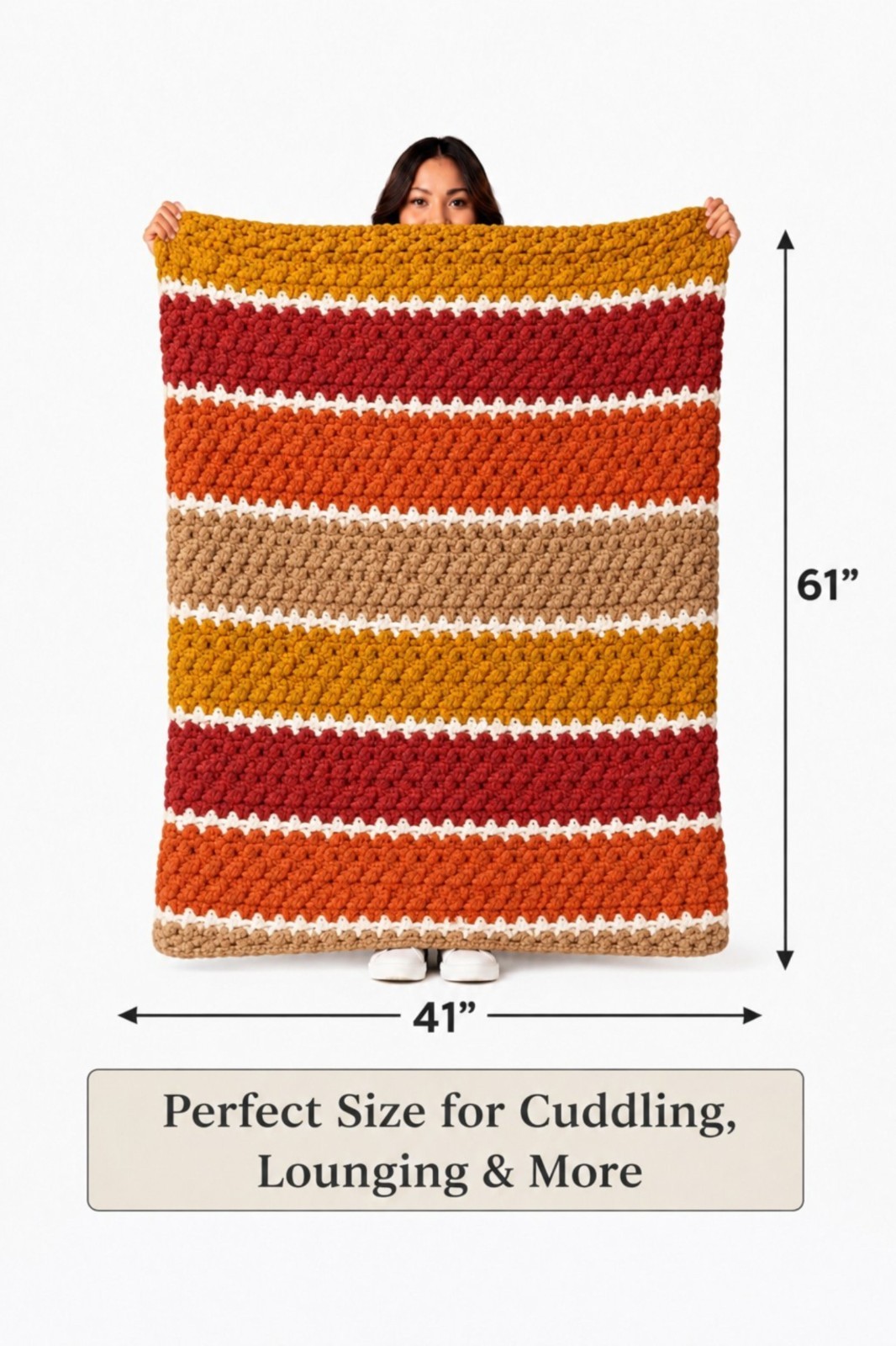 Hand Crochet Chunky Throw Blanket 61" x 41 "Multi Fall Colors gallery