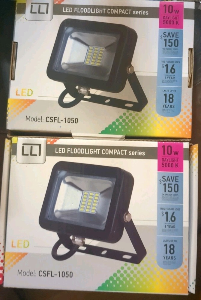 2 Pack! Compact LED Floodlight 10W, Daylight 5000K, 750 Lumens