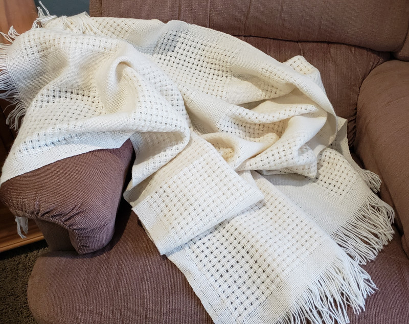 Throw Blanket Off White Textured Waffle Weave Fringe Farmhouse Cottage Decor gallery