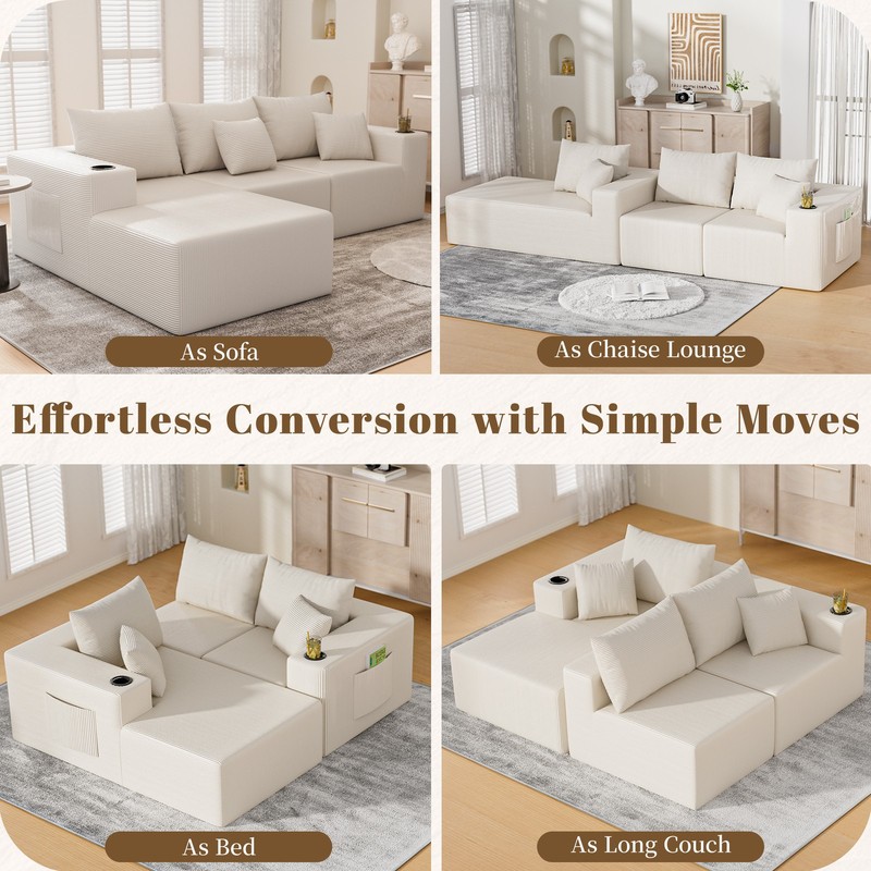 107" Modular Sectional Cloud Couch with Ottoman,Oversized Boneless Couch 3-piece gallery