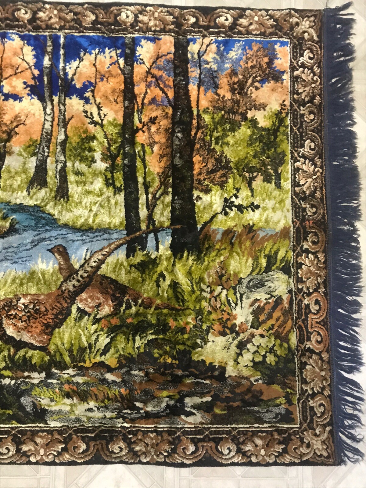 Partridge In The Woods By A Stream- Vintage Wall Hanging Tapestry 47” X 72” gallery