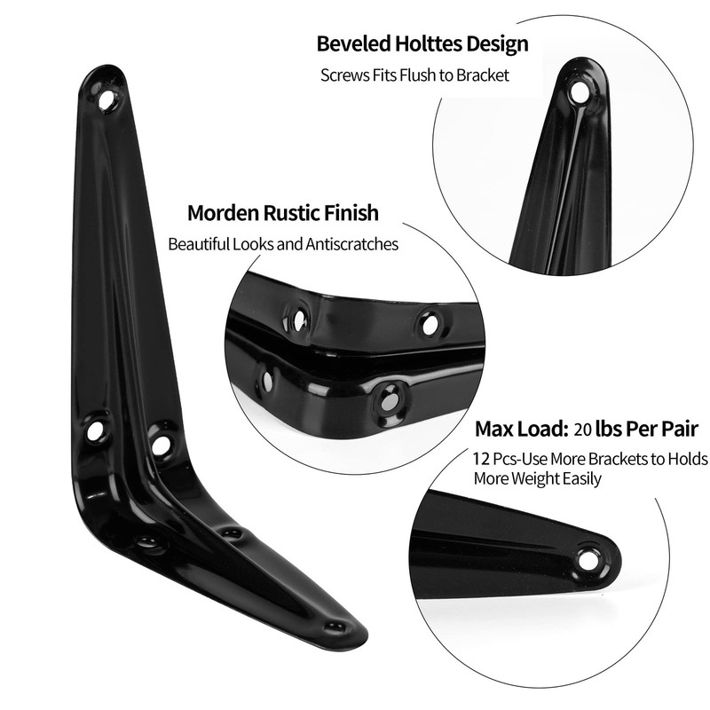 12Pack Shelf Brackets Heavy Duty Black Metal Floating Shelves Bracket 4 x 3 Inch gallery