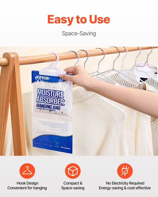 VEVOR Hanging Moisture Absorber 10 Packs 9.3 oz Fragrance Free Dehumidifier Bags gallery
