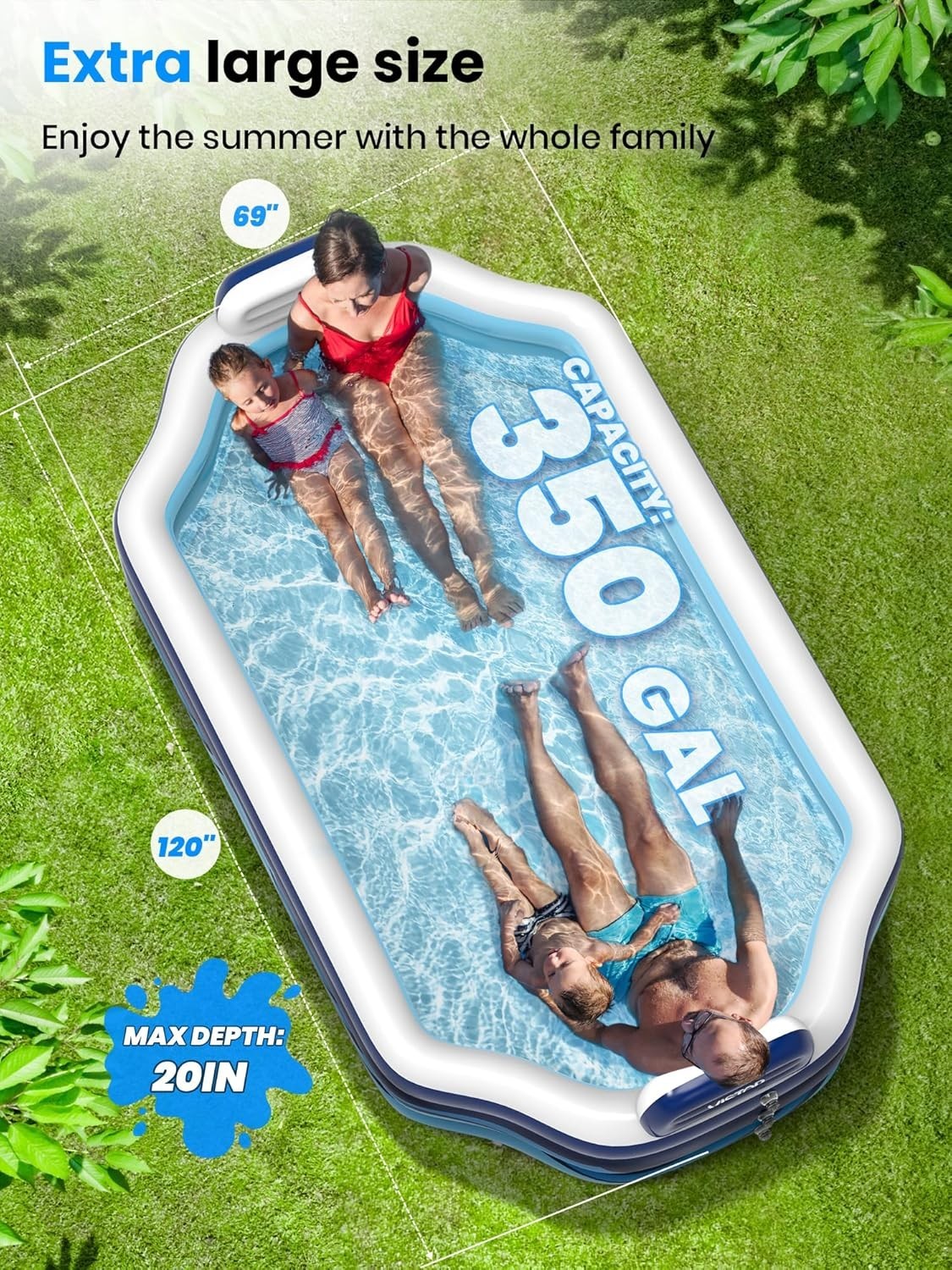 Inflatable Pool for Kids & Adults | Oversized Thickened Large Swimming Pool w... gallery