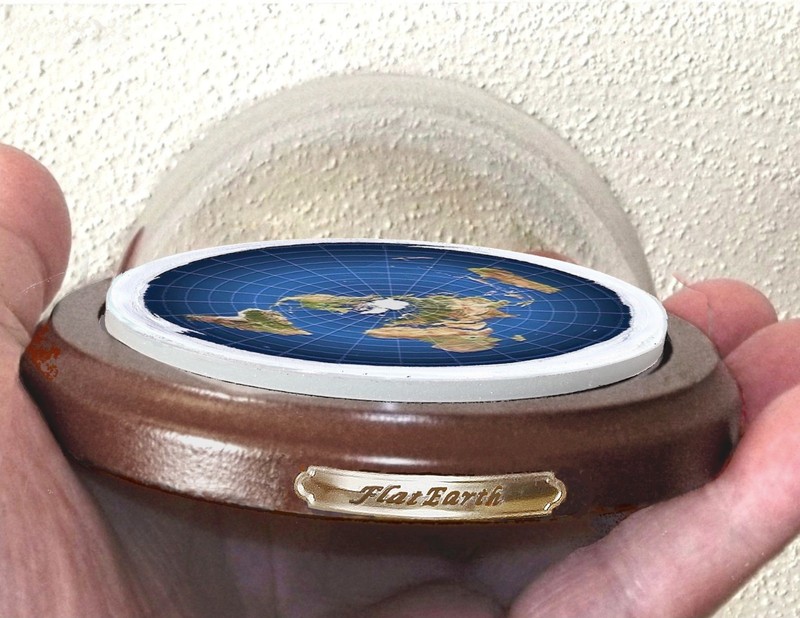 Flat Earth Map Dome Display Model - wood base, acrylic dome, gift gallery
