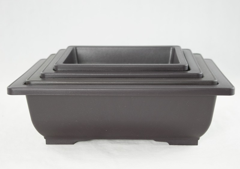 4 Mix 6.25"-10" Rectangular Plastic Bonsai, Cactus / Succulent Pot - Dark Brown gallery