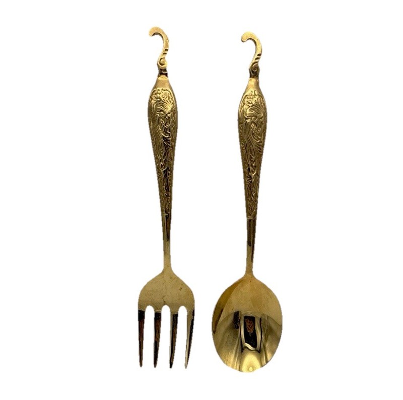 Large 12” Wall Hanging Salad Serving Set Kitchen Decor Gold Plated Engraved gallery