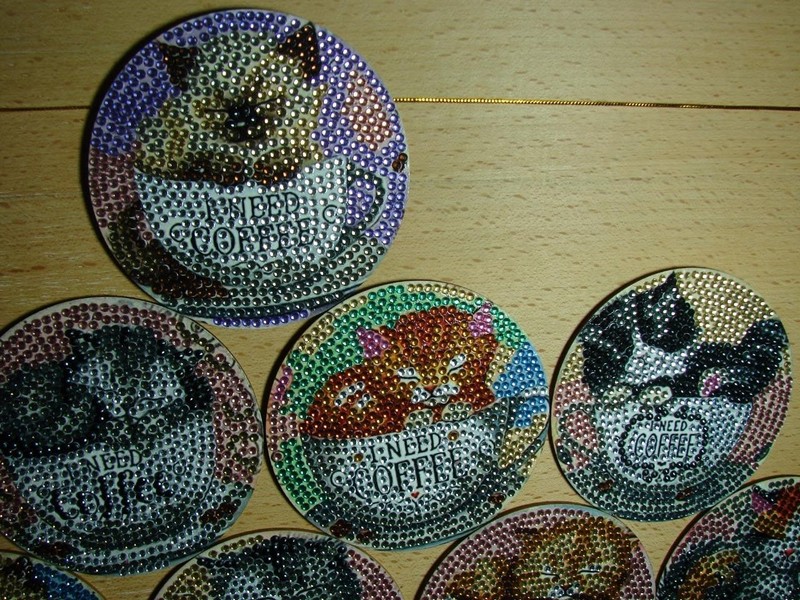 8 BRIGHT COFFEE "KITTENS & CATS" COASTERS, NON-SLIP WOODEN BOTTOMS WITH HOLDER gallery