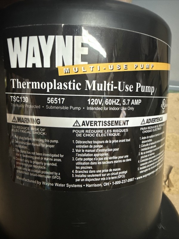 Wayne TSC130 Multi-Use pump 1000 Gallons/Hour Thermoplastic NEW OPEN BOX. gallery