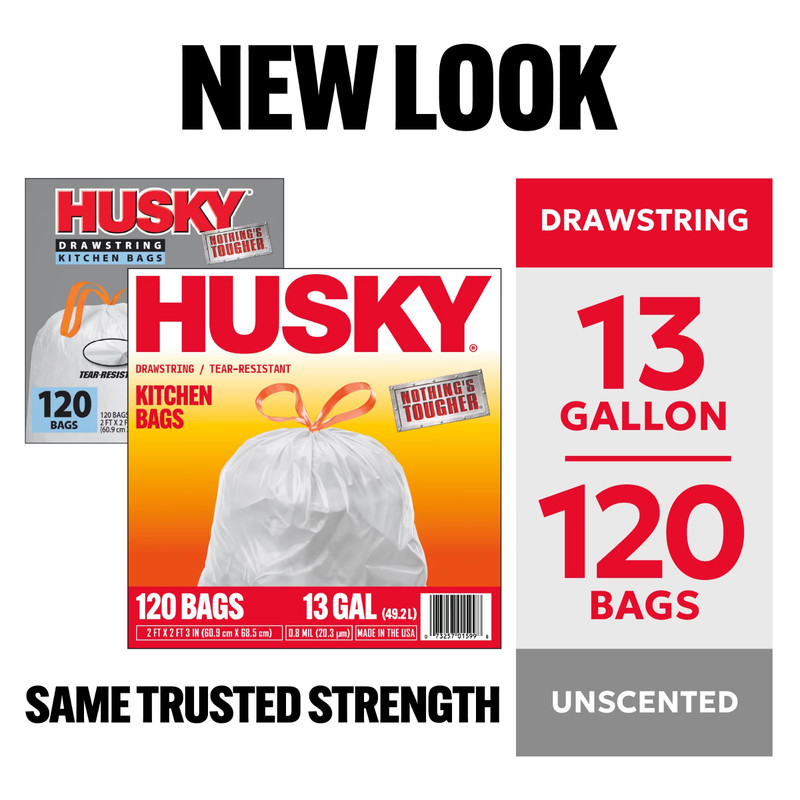 Husky 13 Gallon Tall Kitchen Drawstring Trash Bags 120 Count Heavy Duty Leak Res gallery