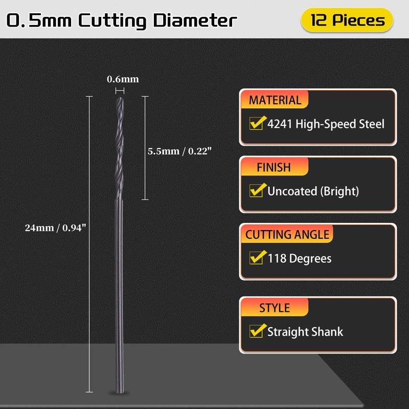 Drill Bit, 0.6mm Cutting Diameter, 4241 118° Black Maintenance, 12-Pieces gallery