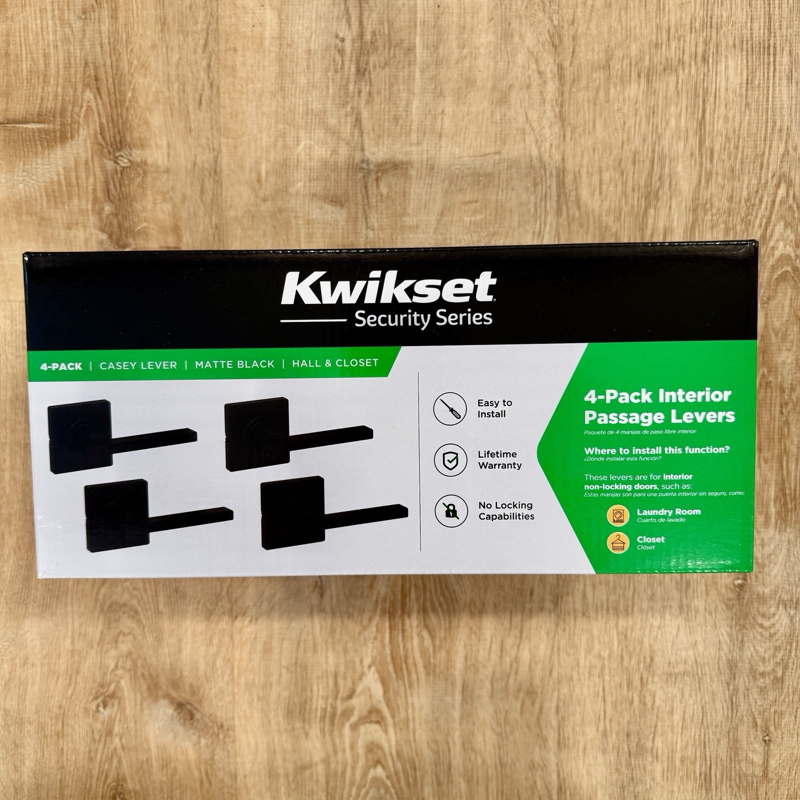 4-Pack Kwikset Casey Hallway Passage Door Handle Lever Reversible Matte Black gallery
