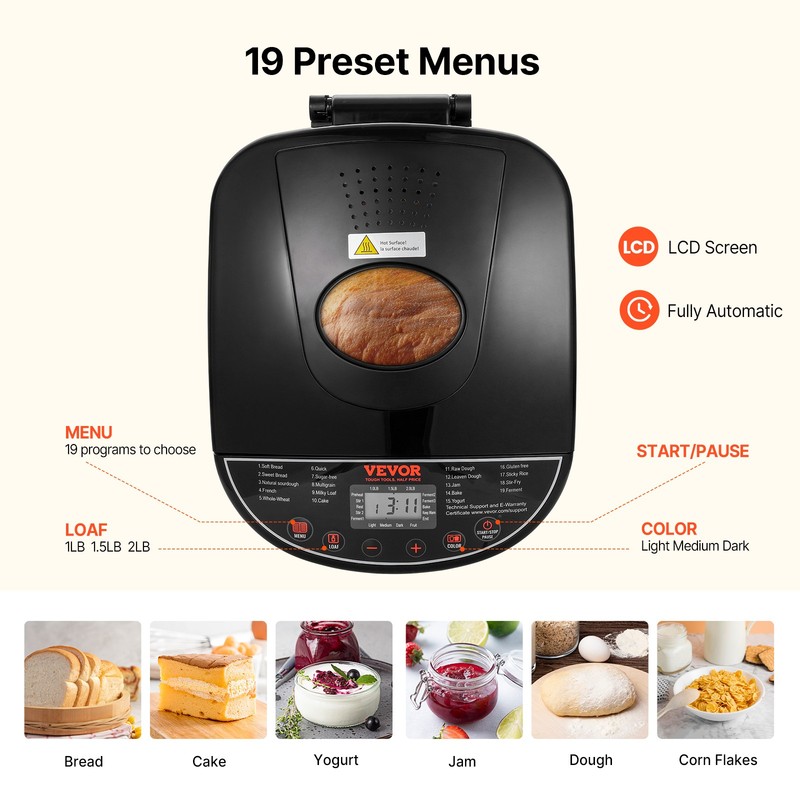VEVOR 2LB 19-in-1 Bread Maker Automatic Compact Dough Machine Nonstick 3 Colors gallery