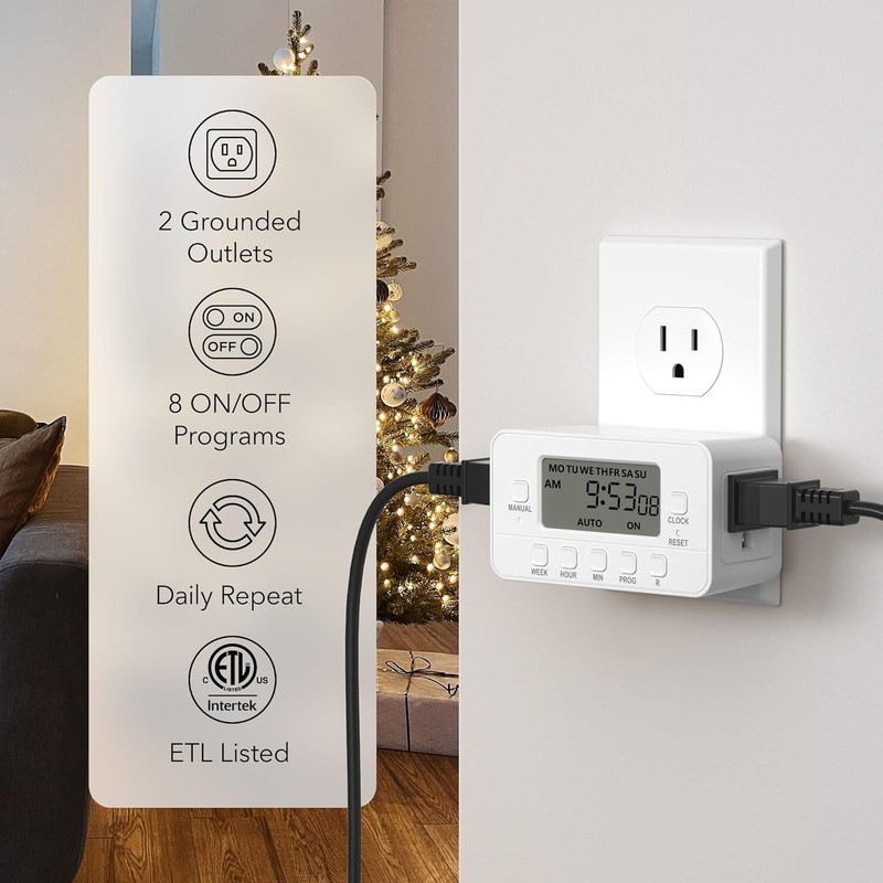 BN-LINK 7-Day Heavy Duty Digital Timer with Dual Outlet, LCD Display 3-Prong gallery