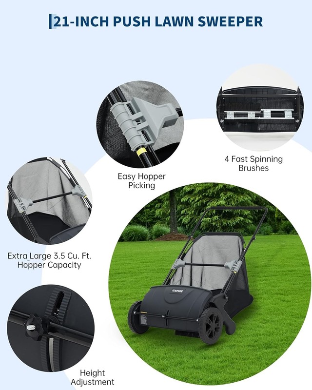 21'' Lawn Sweeper Push Behind Leaf Sweeper 3.5 Cu.Ft. Leaf Collector Adjustable gallery