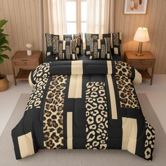 Leopard Print Comforter Set with Sheets 7 Piece Beige Brown Stripes Cheetah Bed