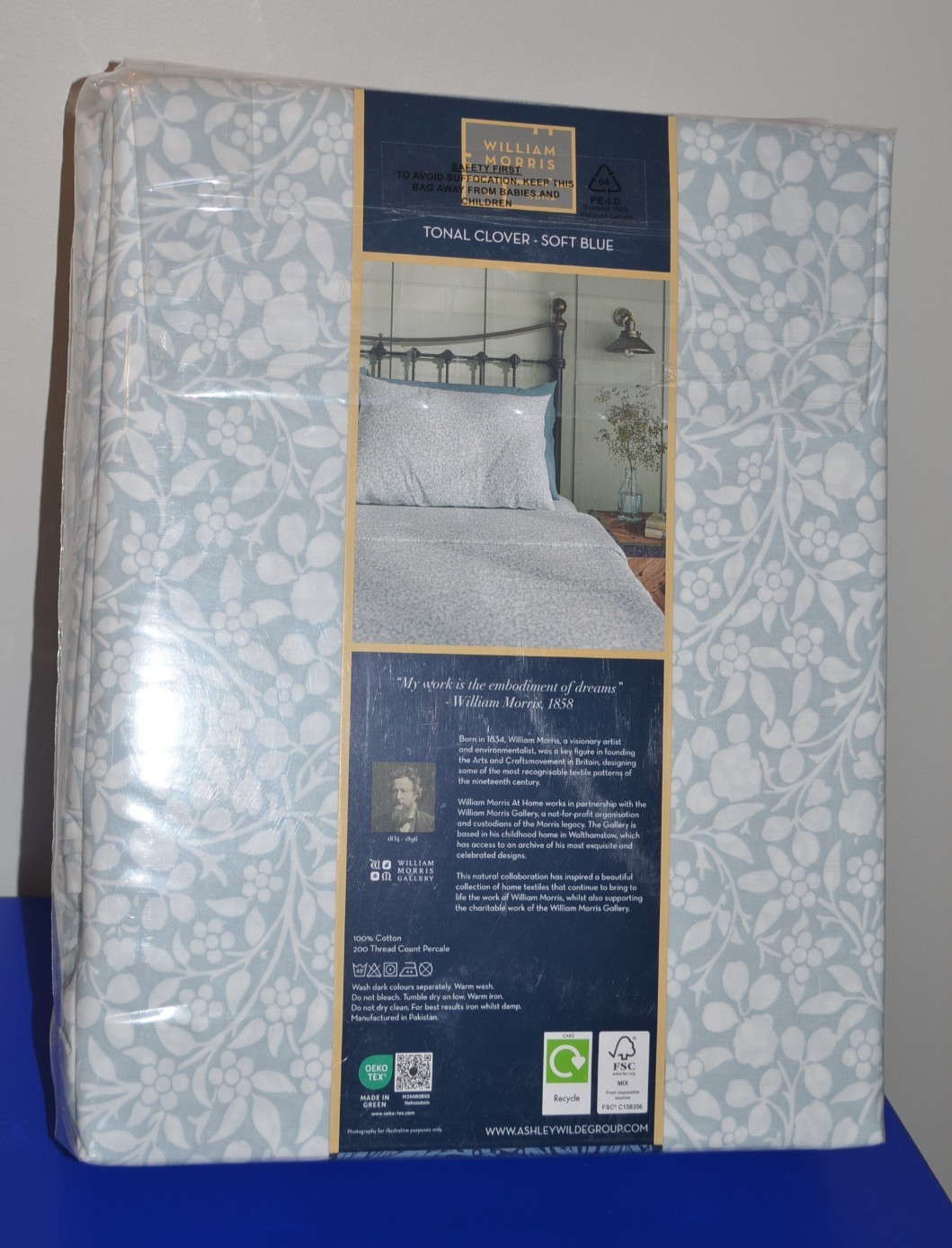 William Morris KING Sheet Set Tonal Clover Soft Blue 100% Cotton Percale NEW gallery