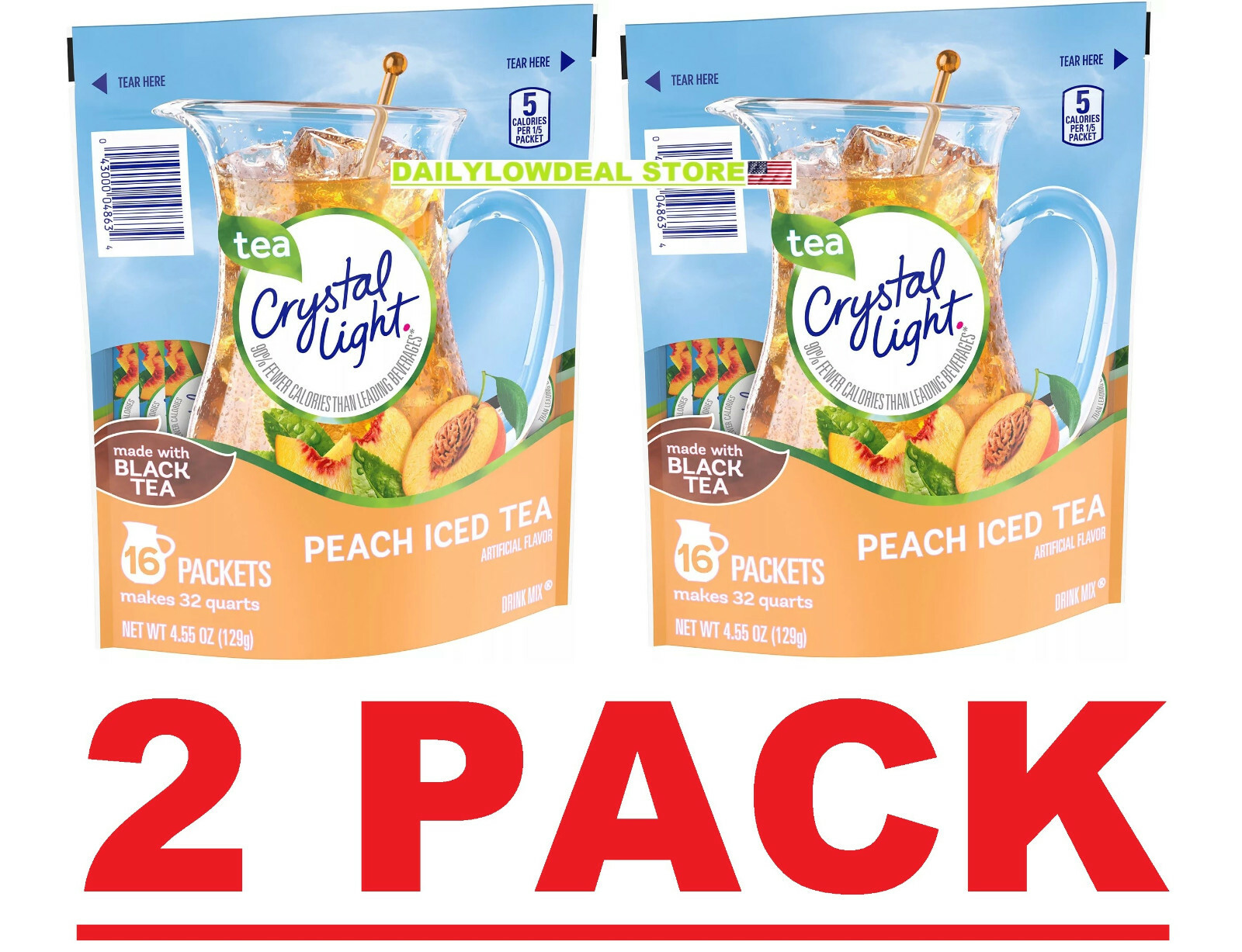 2 PACK - 16ct Crystal Light Peach Iced Tea Powdered Drink Mix (Total 32 Packets) gallery