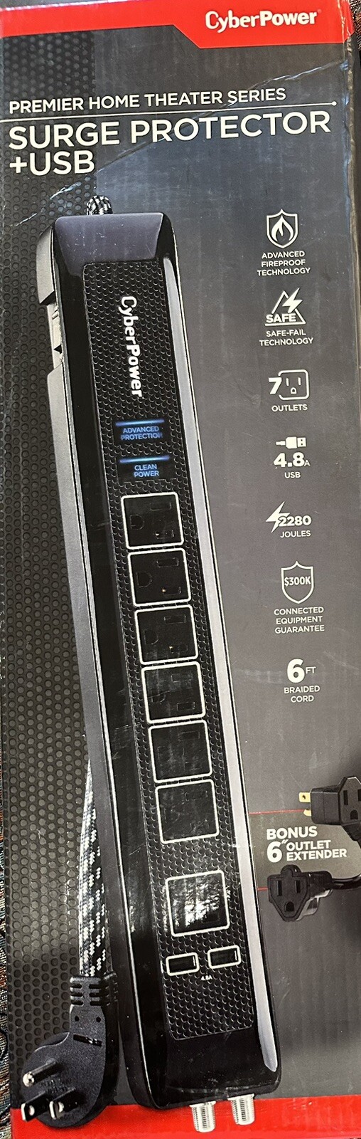 7-Outlet Surge Protector 6 Ft. Braided Cord USB gallery