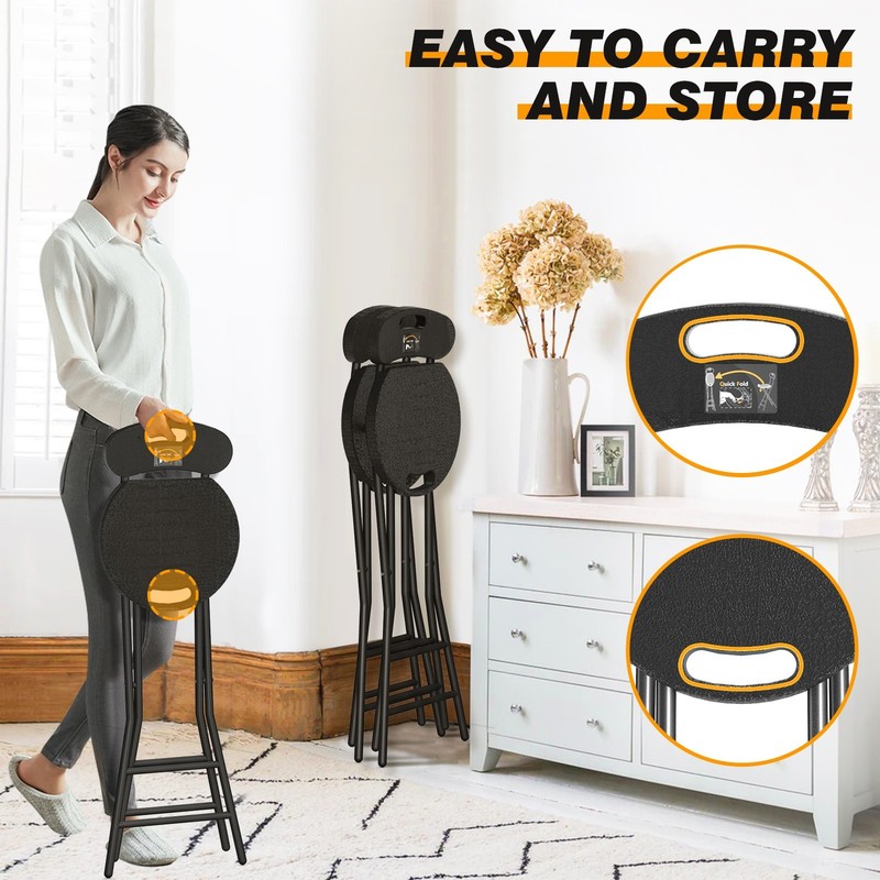 Round Collapsible Folding Bar Stool Counter Height Chairs for Camping Kitchen US gallery