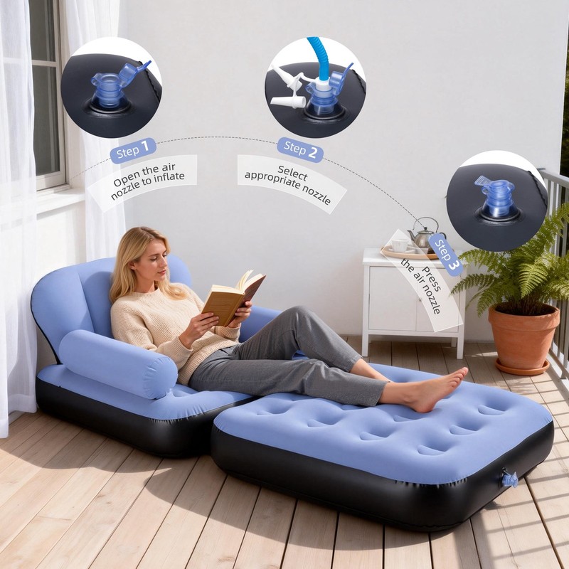 Inflatable Sofa Bed,5-in-1Foldable Thickened Flocked PVCBlow up Sofa with 2Pumps gallery