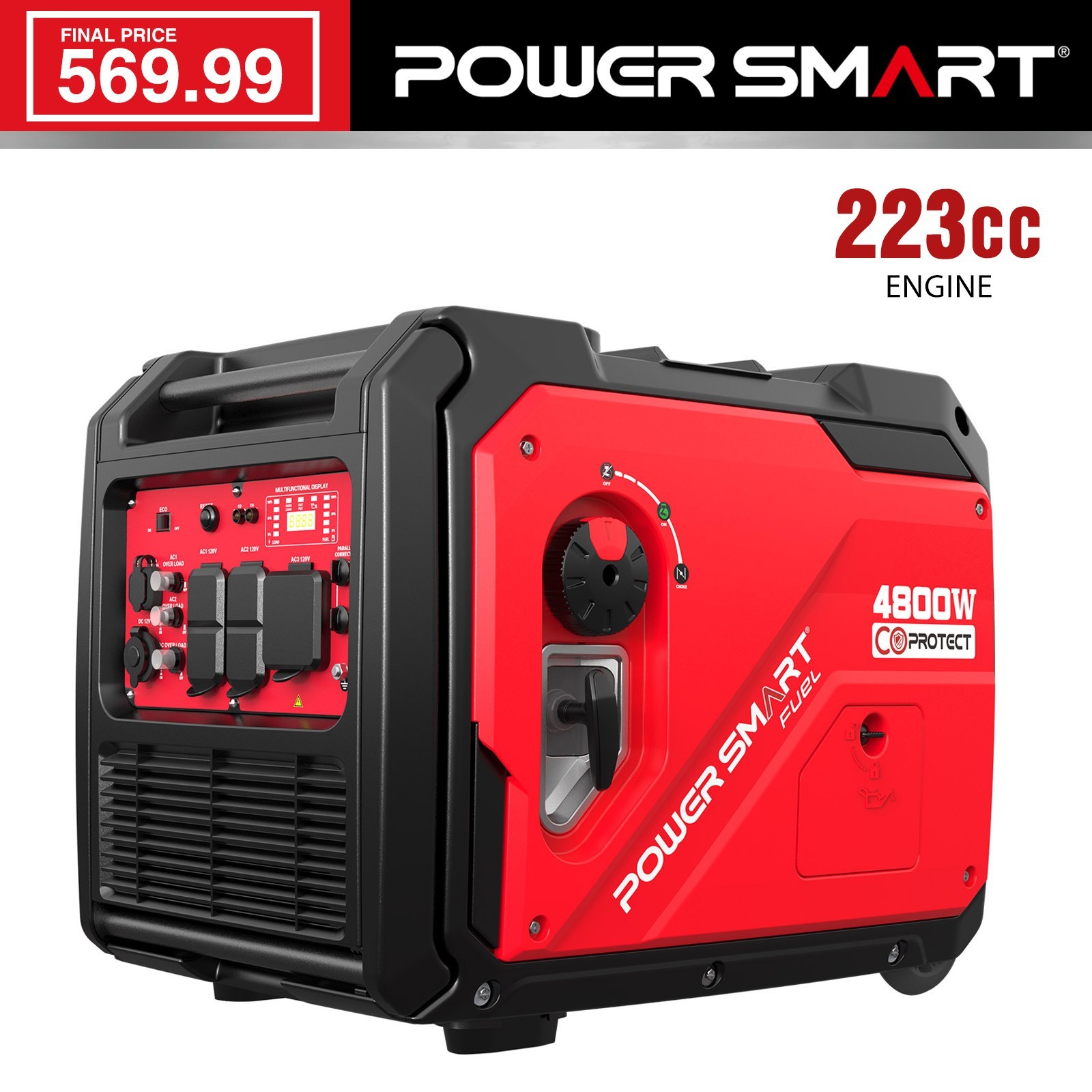 PowerSmart 4800W Gas Inverter Generator, 223cc, 10H Runtime, CO, Outdoor Use gallery