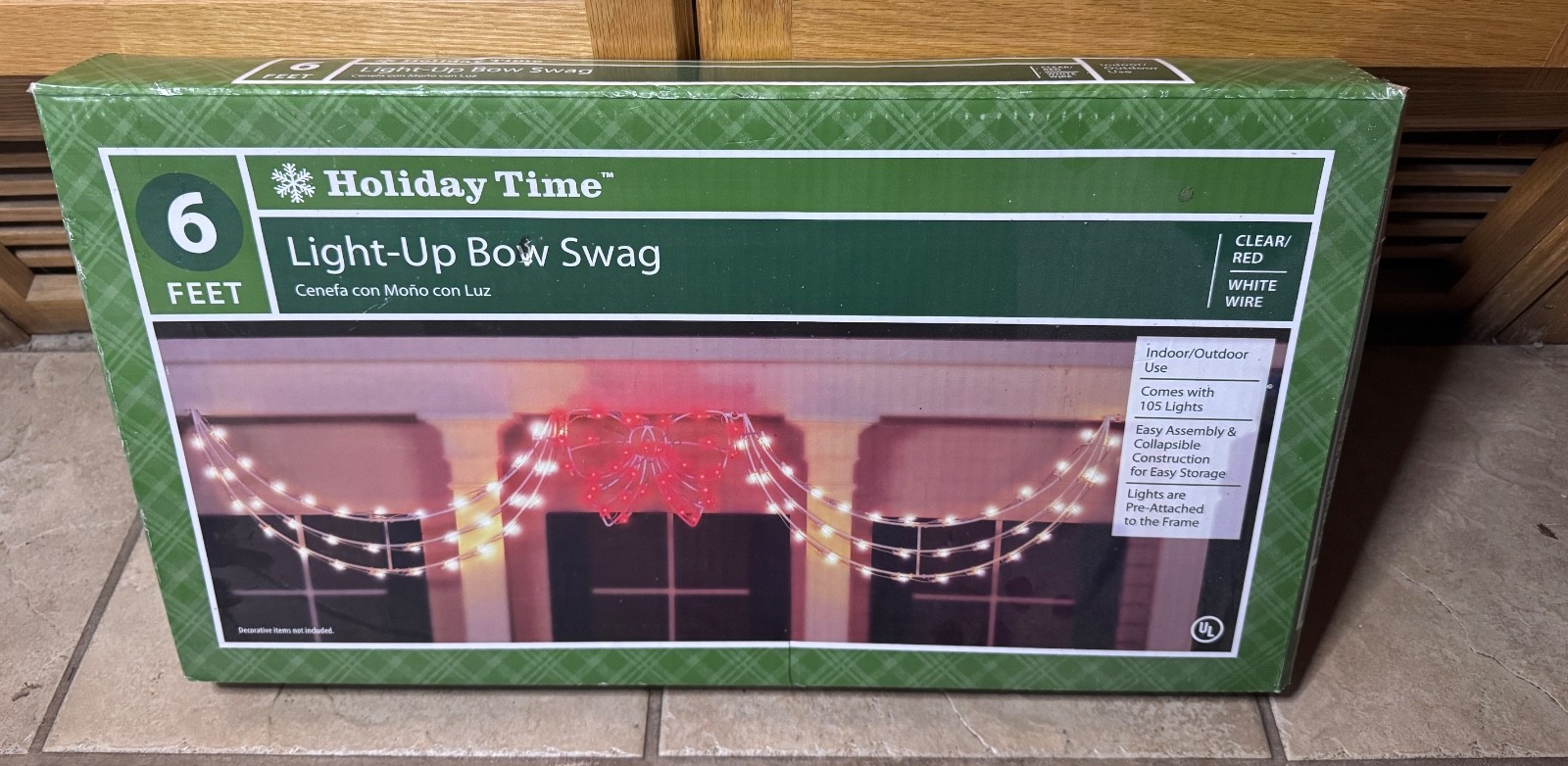 Holiday Time 6 Ft. Light Up Bow Swag Christmas Lights Multi Colored gallery