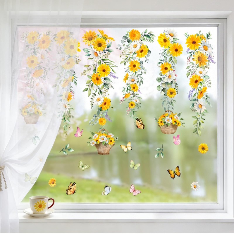 Spring Summer Flower Window Clings - 9 Sheets Double-Sided Daisy Stickers, Reusa gallery