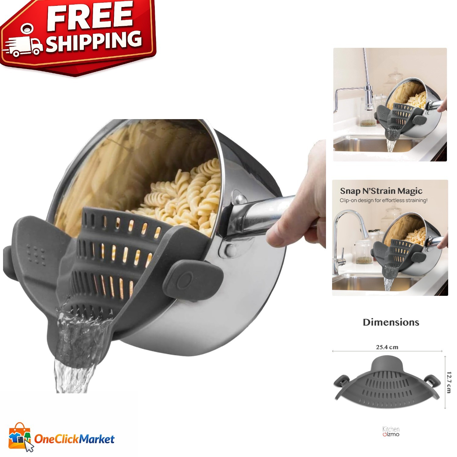 Universal Clip-On Strainer for Pots & Pans - Quick Draining for Pasta & Veggies gallery
