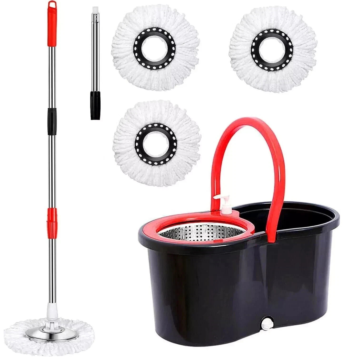 360° Spin Mop and Bucket w/wringer Set +2 Microfiber Refills Floor Cleaning gallery