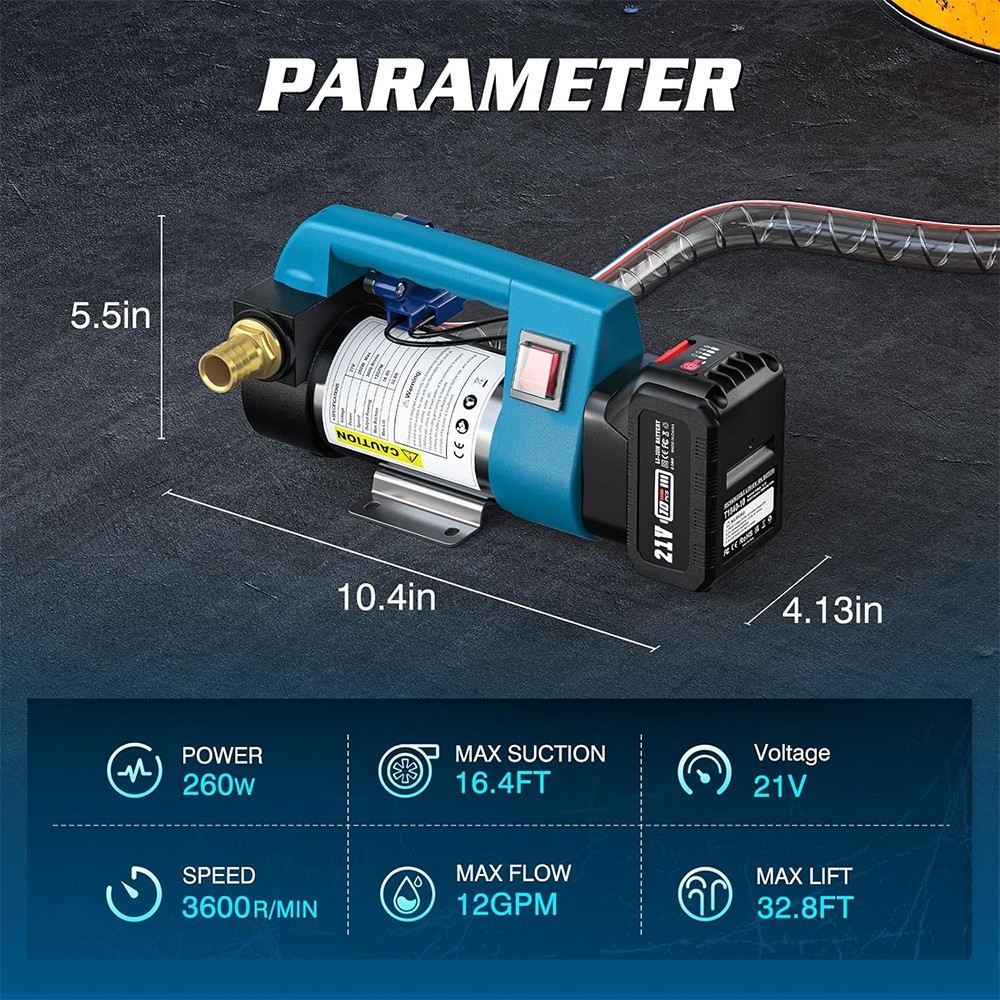 12GPM Electric Diesel Transfer Pump Portable Cordless Fuel Kerosene Pump Kit 21V gallery