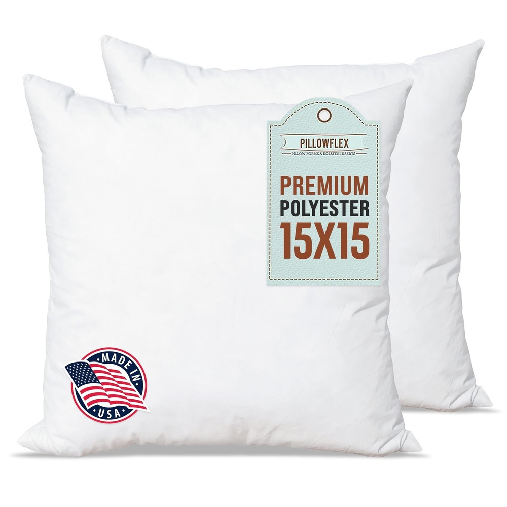 Pillowflex Premium Polyester Pillow Insert – 15x15 - Square Pillows Form, Mac...