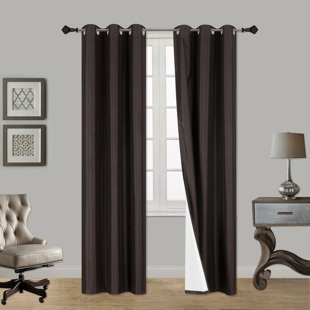 2 PANELS SILK BLACKOUT THERMAL GROMMET FOAM LINED WINDOW CURTAIN DRAPE NOA gallery