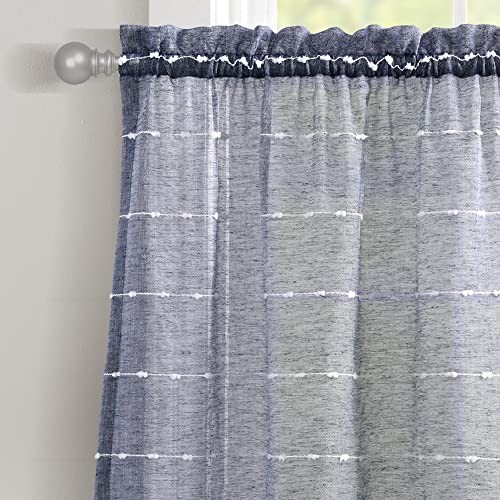 Farmhouse Textured Sheer Kitchen Window Curtain 18"W x 18"L (Pack of 2) Navy gallery