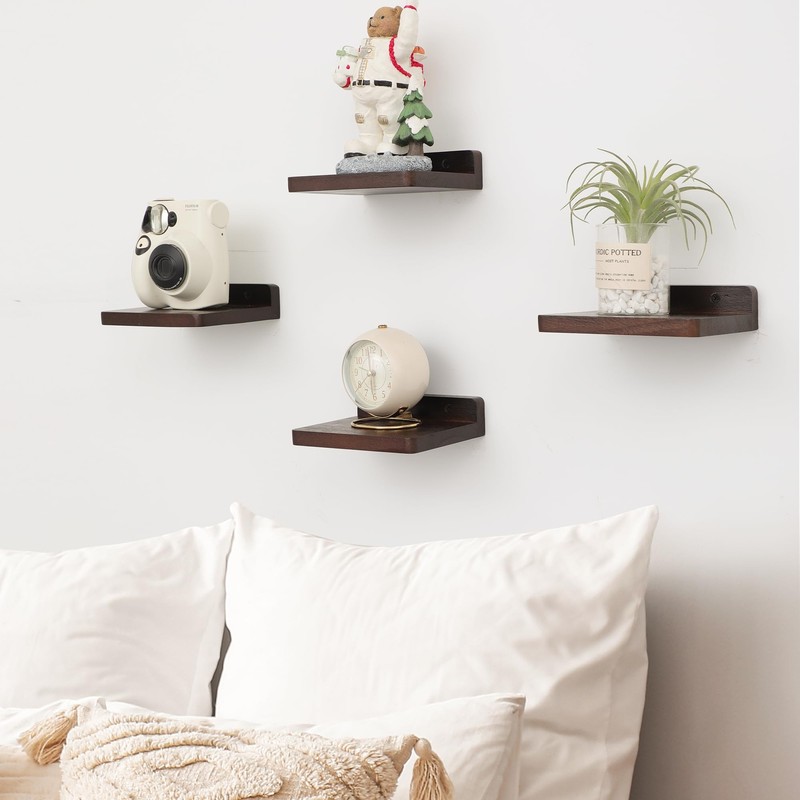 3 Pack 5x6" Dark Walnut Small Floating Shelves Mini Display Ledges Rustic gallery