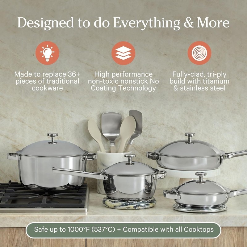 Our Place Titanium Pro Cookware Set (10-Piece) – Chrome - READ gallery